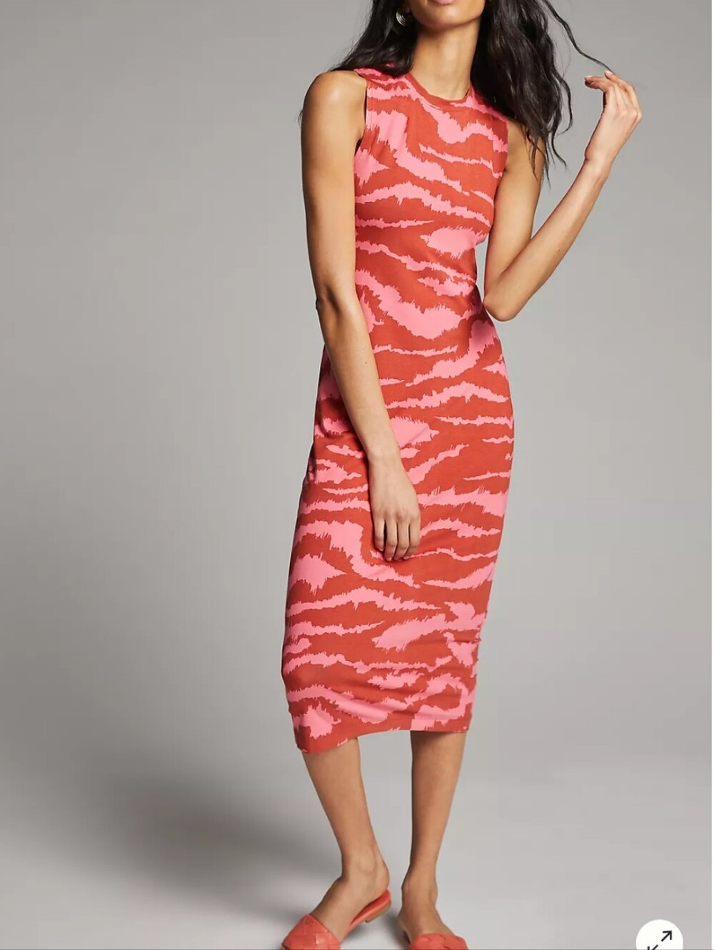 Anthropologie Coreylynnealter Pink & Coral Patterned Sleeveless Midi Dress